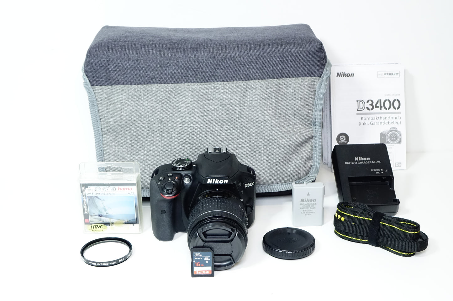Nikon D3400 Obiettivo AFP 18-55mm G Kit BORSA SD 16GB 1252 SCATTI GARANZIA 1 ANNO